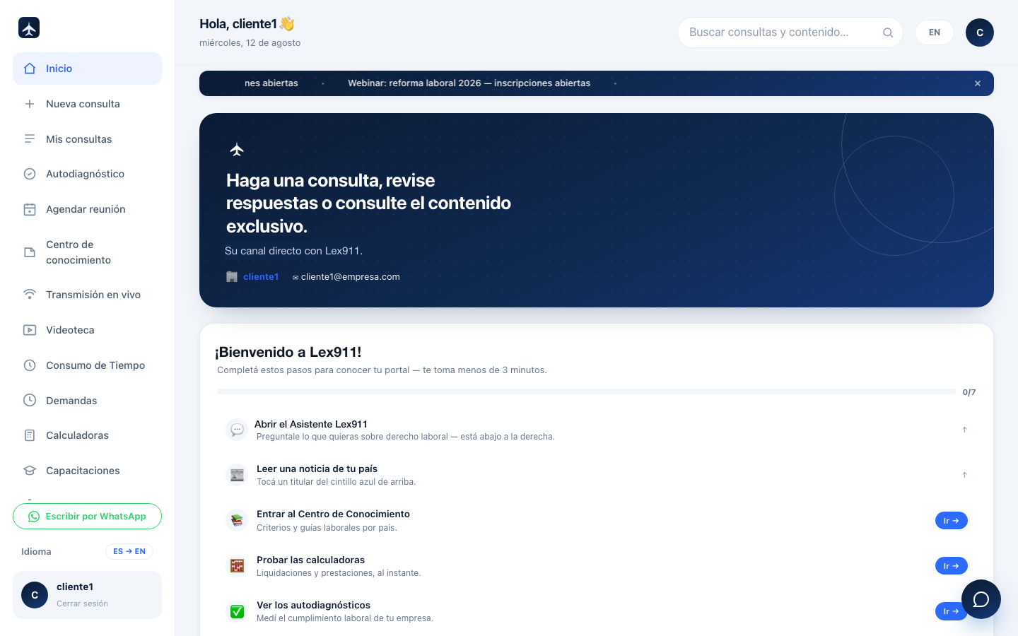 Portal del cliente con la marca de la firma